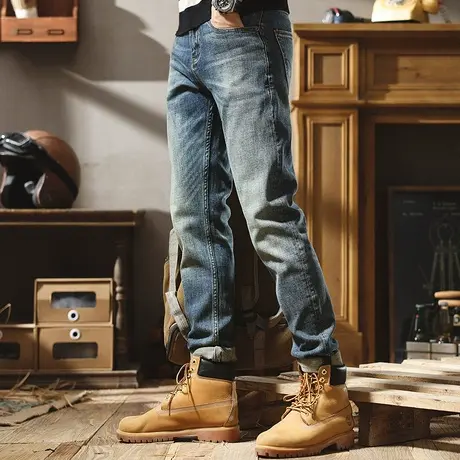 男士牛仔裤冬季款小脚裤2022时尚百搭弹力潮牌宽松直筒休闲裤子男商品大图