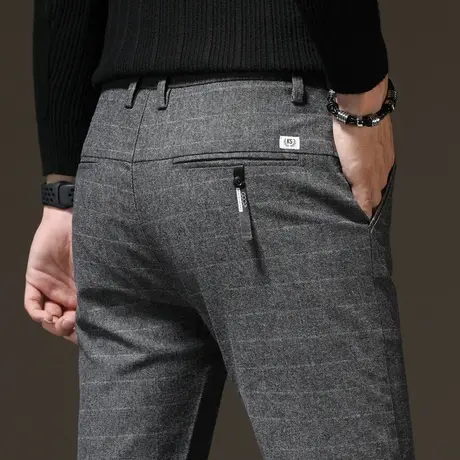 春秋款男裤2023新款潮英伦格子裤男士西裤商务休闲长裤子宽松直筒商品大图