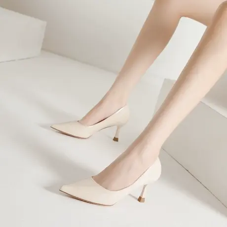 尖头细跟高跟鞋女2023年新款春季性感百搭气质软皮职业OL工作单鞋商品大图