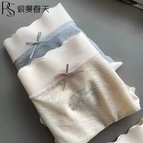 冰丝超薄内裤女棉裆无痕蕾丝性感大码青花瓷色系图片