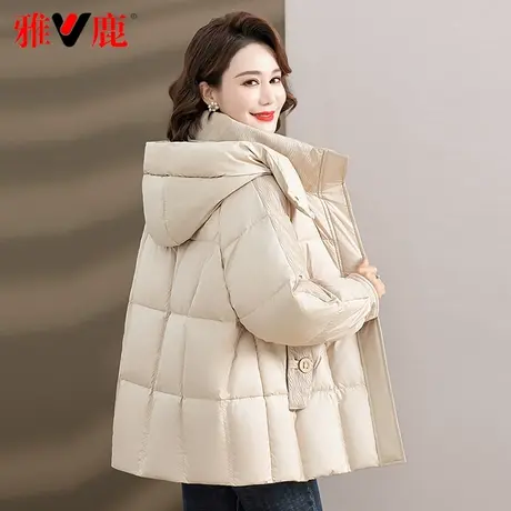 雅鹿中老年羽绒服女短款连帽2023年新款50岁60妈妈装婆婆鸭绒冬季图片