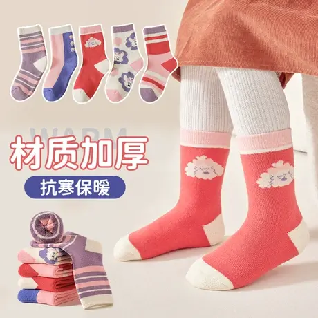 女童袜子加厚加绒儿童保暖秋冬季毛圈中筒袜长筒春秋宝宝可爱棉袜商品大图