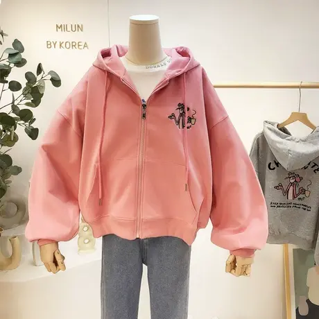 2021秋季新款开衫卫衣韩国东大门港味休闲重工刺绣连帽外套宽松商品大图