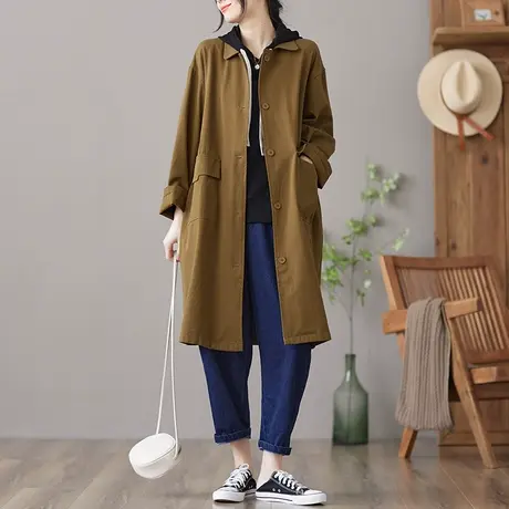 dza 文艺复古工字型中长款外套女士春季新款休闲显瘦宽松外搭上衣图片