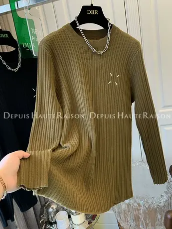 洋气四脚线坑条暗纹圆领套头百搭针织衫打底衫女宽松遮肉2022秋冬商品大图