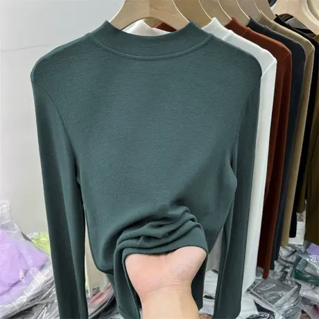 德绒半高领打底衫女内搭加绒长袖中领上衣春秋冬修身洋气加厚保暖图片
