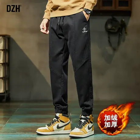 男士黑色休闲裤子男冬季加绒加厚束脚裤运动裤2023年新款潮牌男裤商品大图