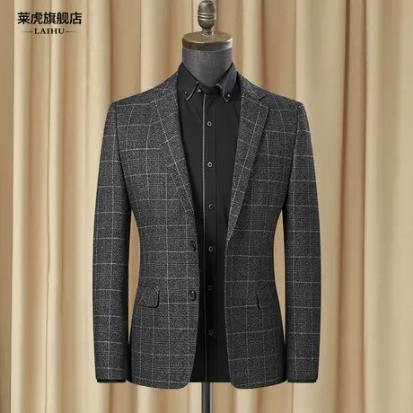 西装外套男英伦风修身韩版秋季新款时尚潮流格子单件小西服男上衣图片
