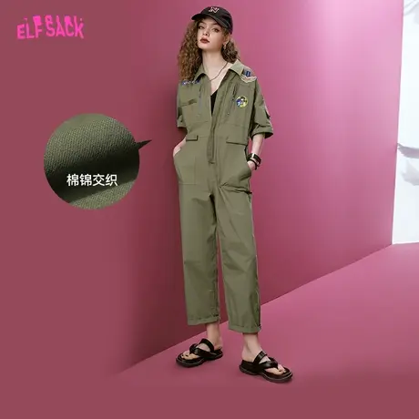妖精的口袋工装连体裤女2023夏季新款连身裤直筒显瘦薄款休闲裤子商品大图
