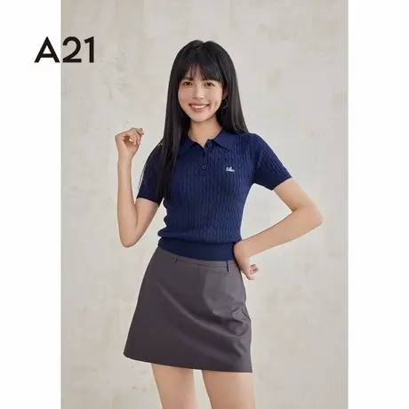 A21女装短袖POLO衫女士夏季纯色显瘦甜酷风女款运动上衣t恤图片