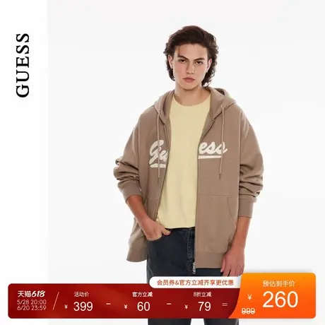 GUESS 男士简约logo设计连帽开衫卫衣-X4PP40K2Q40商品大图