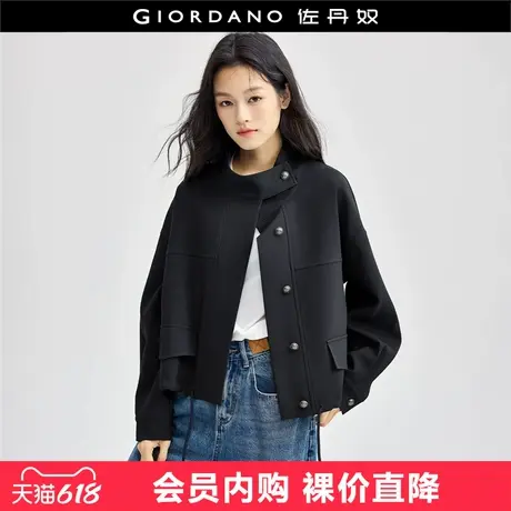 佐丹奴短款外套女新款时尚宽松立领抽绳下摆暗门筒夹克女18374211图片