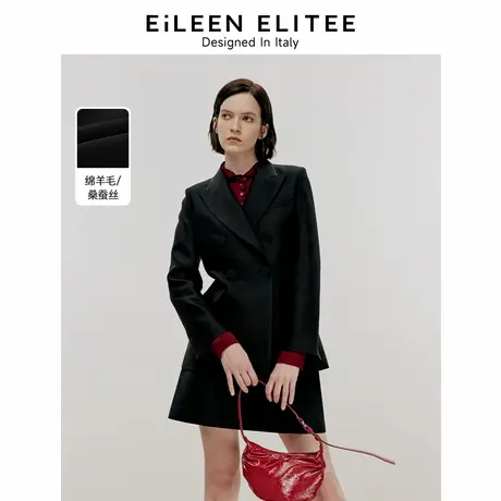 朗姿欧洲EiLEEN ELITEE羊毛黑色西装外套2024年冬设计感新款西服图片