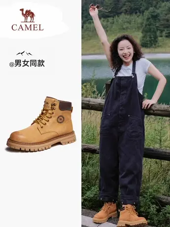 骆驼男鞋2025春季新款中高帮大黄靴男女沙漠靴真皮马丁靴工装靴子商品大图
