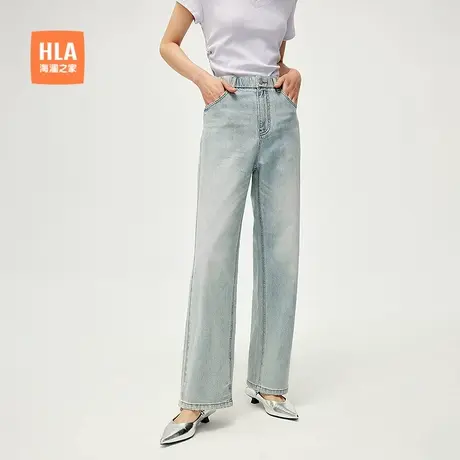 HLA/海澜之家水洗弹力牛仔裤25春夏新款松紧腰弹力时尚直筒裤女装商品大图