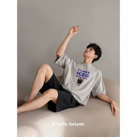 贝妍夏季薄款男睡衣时尚休闲短袖短裤大码家居服凉感莫代尔棉套装商品大图