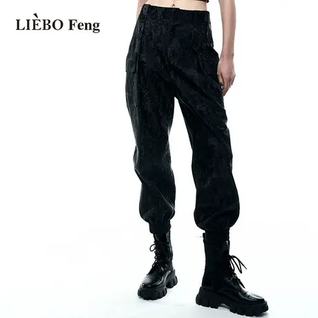 裂帛LIEBOFeng2023秋新原创设计高街工装裤黑色宽松显瘦休闲长裤图片