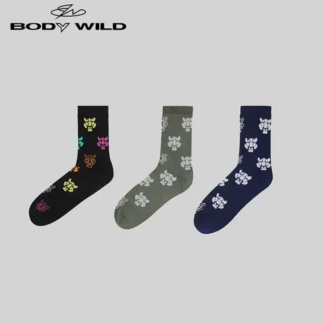 BODYWILD宝迪男生休闲袜子中筒袜男士潮流深色袜子舒适男ZBN94XB1图片