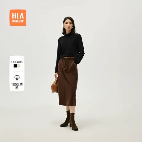 HLA/海澜之家纯羊毛针织衫2025秋季新款纯色堆堆领套头毛衣女装商品大图
