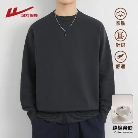 回力纯棉圆领毛衣男士春秋冬季2025新款慵懒风内搭男生打底针织衫商品大图
