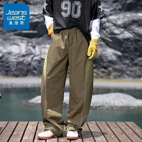 N5真维斯男士休闲裤2025新款秋季潮流宽松撞色拼接运动裤男款裤子商品大图