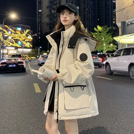 【防水】唐狮2025新款冬季女羽绒服小个子中长款工装外套派克服商品大图