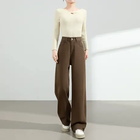 阔腿牛仔裤女2025秋季新款高腰宽松显瘦垂感拖地复古窄版直筒裤子图片