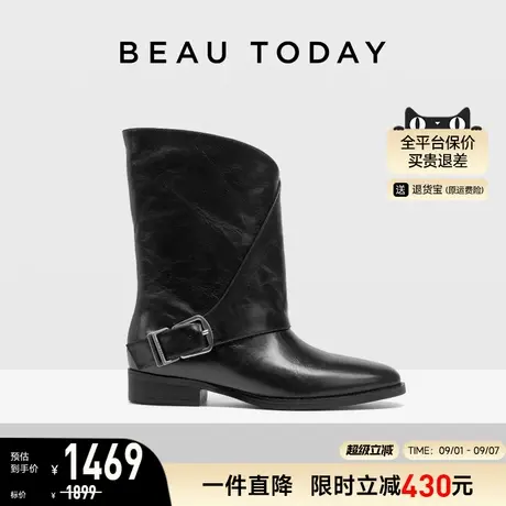 BeauToday短靴女款2025新款秋冬季裤管靴时装靴尖头黑色靴子女靴商品大图