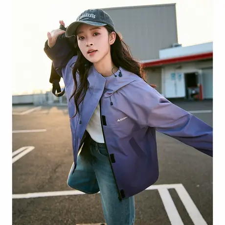 【防水】唐狮秋季新款渐变连帽外套女冲锋少年上衣休闲运动TMTA图片