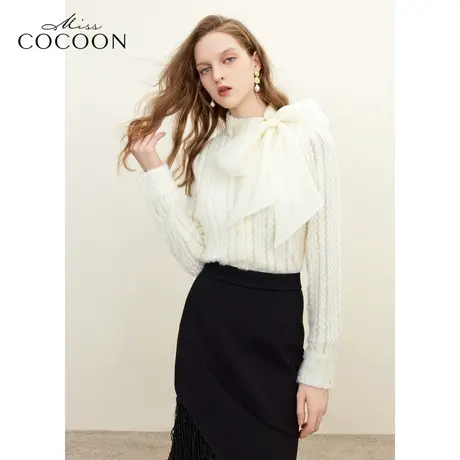 misscocoon23秋冬新款法式气质绒感弹力蕾丝修身时髦蕾丝衬衫商品大图