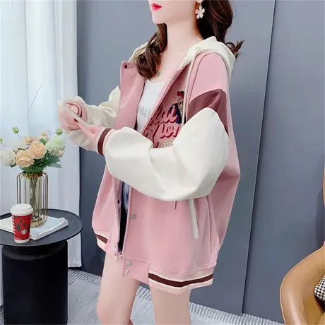 盐系炸街连帽卫衣外套女bf风学生春秋2023新款宽松复古棒球服上衣图片