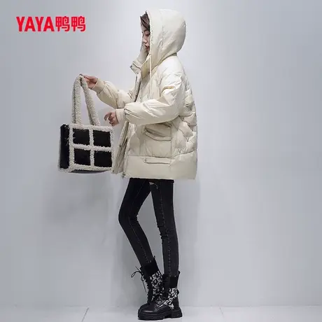 鸭鸭羽绒服女2023冬季新品中长款连帽优雅百搭保暖外套C图片