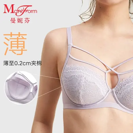 曼妮芬轻薄大杯文胸女士蕾丝内衣软钢圈侧收调整胸罩商品大图