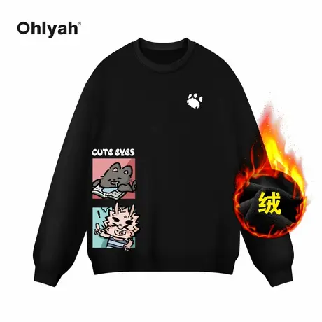 Ohlyah品牌2023年秋冬男女同款大码卫衣卡通龙猫印花加绒外套定制商品大图