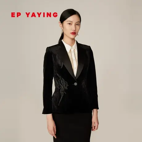 EP雅莹高端系列 收腰黑色三醋酸刺绣西装外套商场 同款新款1128A商品大图