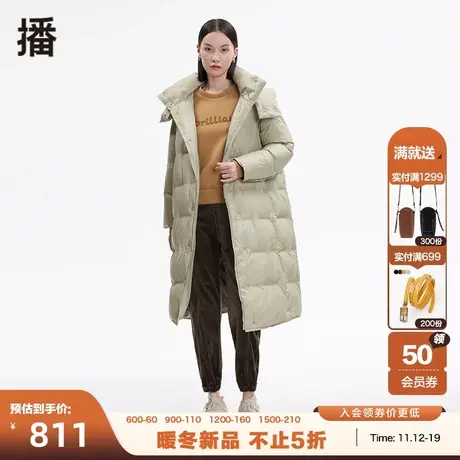 播冬季新款简约宽松过膝白鸭绒中长款羽绒服女DDP4RD4828图片