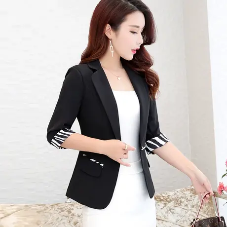薄款七分袖小西装女短款外套2023秋装新款韩版修身西服纯色上衣图片