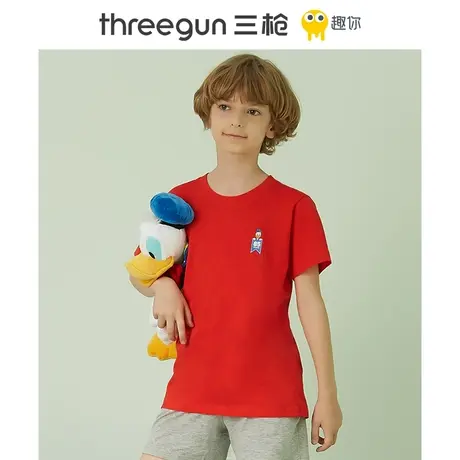 [唐老鸭联名]三枪夏季纯棉T恤男童女童可爱印花打底薄款短袖儿童图片