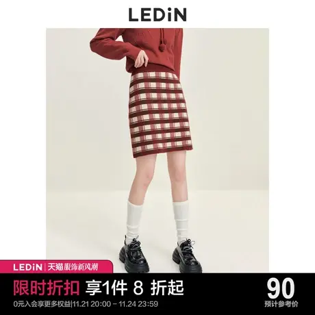 乐町短裙格纹直筒裙休闲秋冬新款裙子复古显瘦半裙针织半身裙商品大图