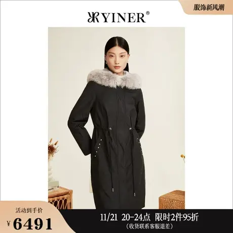 YINER音儿奥莱女装冬季收腰狐狸毛领保暖连帽廓形皮草高级感商品大图