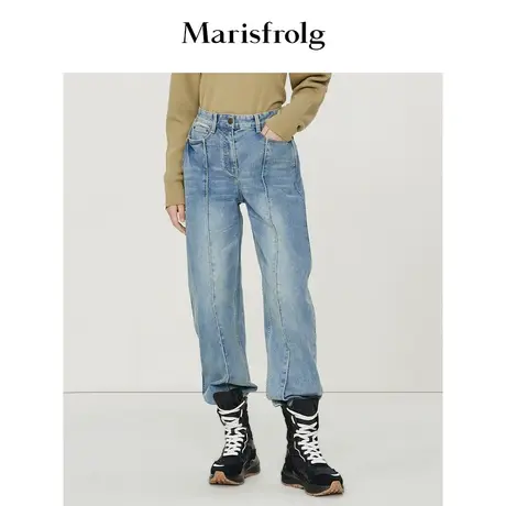 【休闲系列】玛丝菲尔秋冬复古做旧蓝色蛋型显瘦休闲牛仔裤商品大图