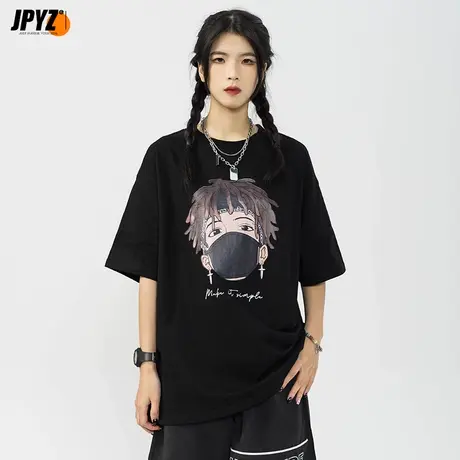 重磅纯棉短袖t恤 男潮流嘻哈宽松卡通动漫时尚印花男女圆领打底衫图片