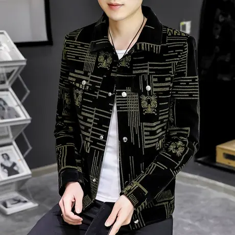 高端男士夹克外套秋季韩版潮流休闲男装痞帅气灯芯绒轻奢秋装上衣商品大图