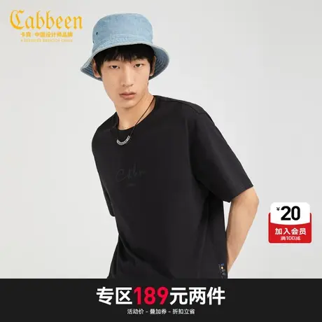 卡宾男装休闲黑短袖T恤春夏新款潮流数码印花图片