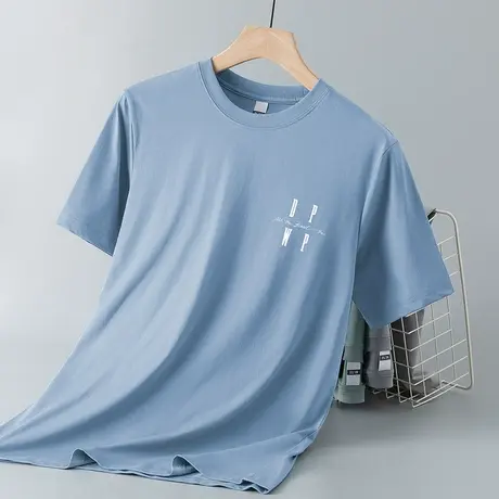 液氨丝光棉短袖t恤男装夏季冰丝速干半袖上衣服凉感抗皱免烫体恤商品大图