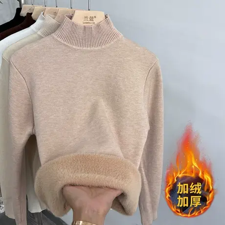 大朗毛衣女2023春季半高领加绒加厚一体绒保暖内搭套头针织打底衫商品大图