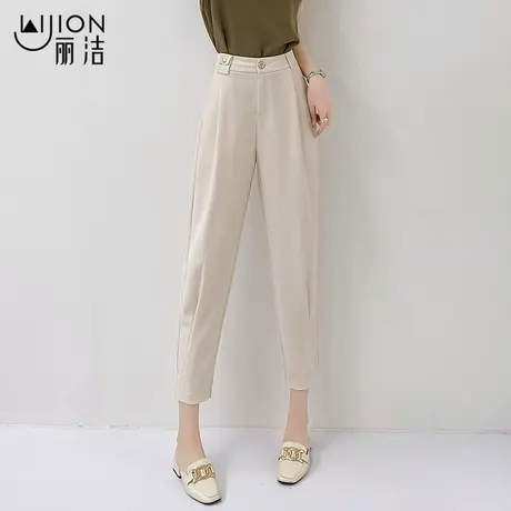 丽洁黑色裤子女夏季七分裤薄款哈伦裤高腰西装裤宽松通勤休闲西裤商品大图