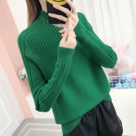 半高领毛衣女套头秋冬新款宽松短款长袖针织衫厚纯色上衣打底衫女商品大图