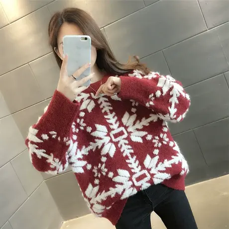 圆领加厚套头毛衣女秋冬新款2023年秋季女装宽松百搭针织上衣外套商品大图