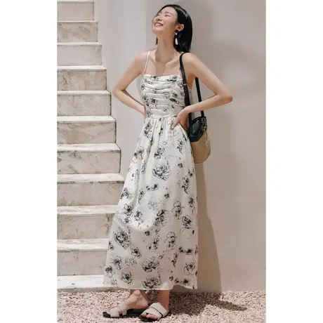 弥古法式抹胸碎花连衣裙高级感雪纺吊带裙女夏海边长裙度假沙滩裙图片